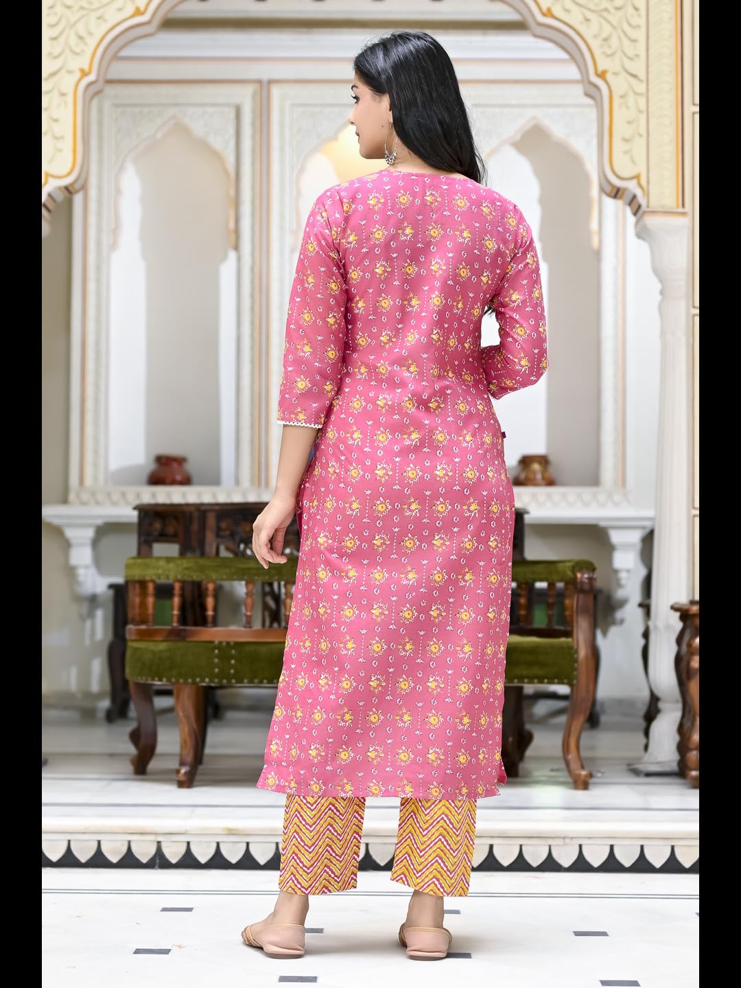 Anni Designer Women'S Cotton Blend Printed Straight Kurta With Pant (Mikaa Pink-Ner_5Xl_Pink_Xxxxx-Large),Pink,5XL,Cotton Blend,Regular,