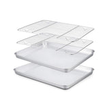 TeamFar 10.5 x 8 x 1 Toaster Oven Pan with Rack Set, Small Baking Pans Tray Stainless Steel with Cooling Rack Set of 4, Non-Toxi