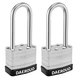 DAERDUO 2 Pack 40 mm (1-9/16) Keyed Alike Laminated Padlocks with 4 Keys, Hardened Steel Long Shackle, Heavy-Duty Locks for Gym 