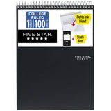 Five Star Top Spiral Notebook + Study App, 1 Subject, College Ruled Notepad, 81/2 X 11, 100 Sheets, Black (820058AEcm)