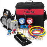 XtremepowerUS Premium 4CFM Air Vacuum Pump HVAC A/C Refrigeration Kit AC Manifold Gauge Case Set R134a Tap w/Leak Detector and C