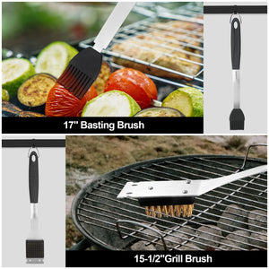 HAUSHOF Large Grilling Accessories, BBQ Grill Set, Heavy Duty Stainless Steel Barbecue Utensils with 16-1/2 Spatula, Brush, Fo