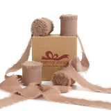 Pretty Jolly Brown Chiffon Ribbon for Gift Wrapping 4 Rolls 1 1/2 Inch x 5Yd Silk Ribbons Handmade Fringe Fabric Ribbon for Flow