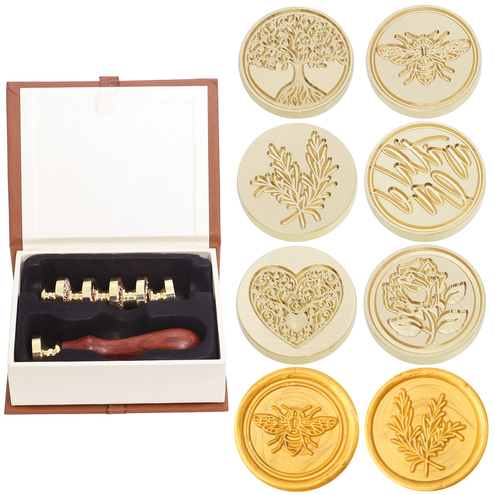 SWANGSA Wax Seal Stamp Set, Vintage 6 Pieces Sealing Wax Stamp Heads and 1 Wooden Handle for Weeding Invitations, Letters, Envel