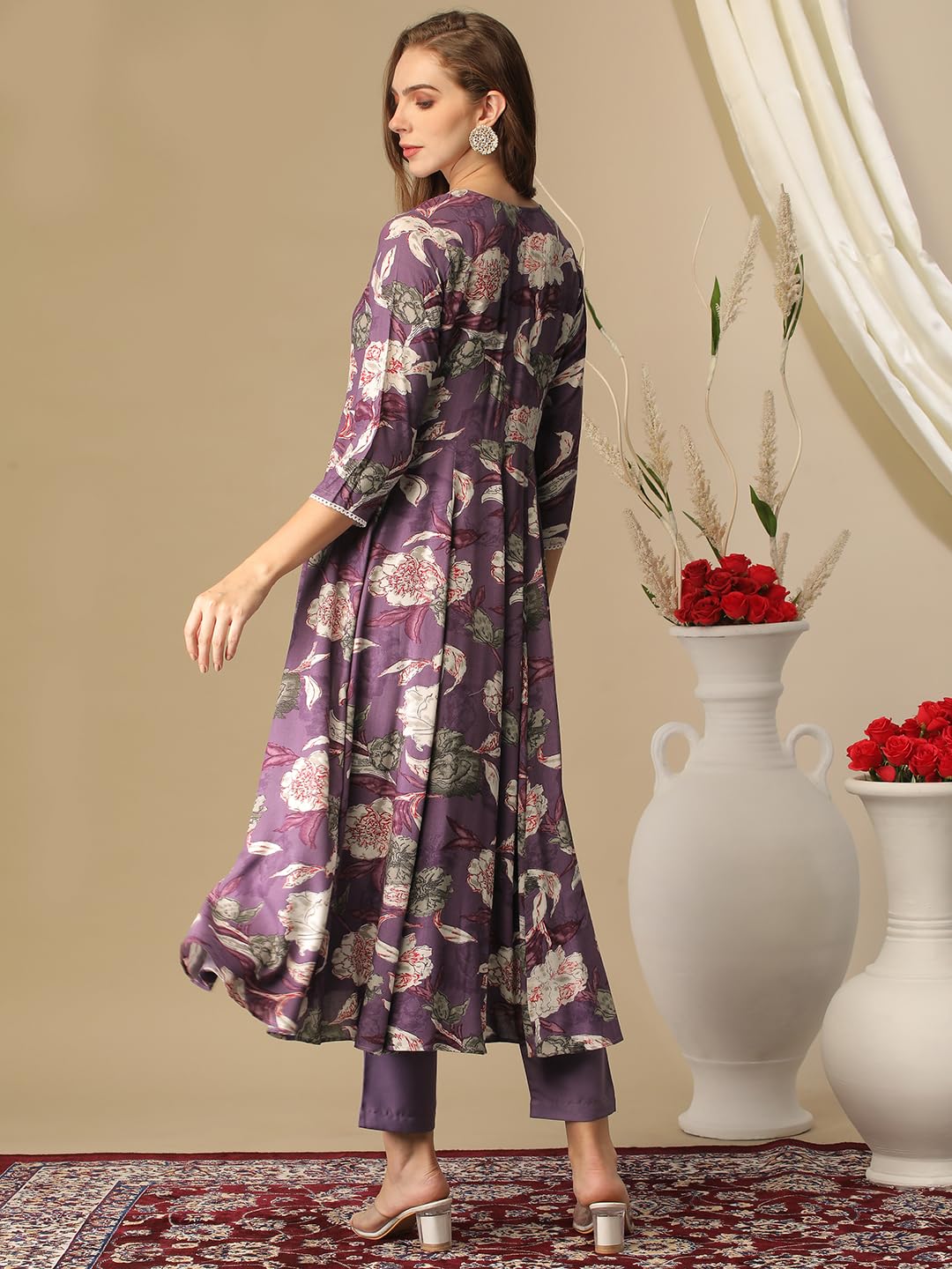 Gosriki Women'S Cotton Blend Anarkali Printed Kurta With Pant (Damian Purple-Gs_5Xl_Wine_Xxxxx-Large),Purple,5,B0D3BXH5M1