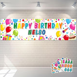 Tatuo Personalized Birthday Banner with Name DIY Colorful Happy Birthday Banner Backdrop with Alphabet Stickers Custom Name Back