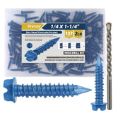 Krysay 137Pcs 1/4 x 1-1/4 in Concrete Screws with Drill bits,Masonry Screws for Concrete Assortment Kit,Hex Head Block Cement St