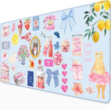 Nasdalgias Cute Blue Desk Mat Kawaii Cat Mouse Pad Retro Vintage Large XXL Mousepad Computer Keyboard Laptop Mouse Mat Aesthetic