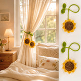Karvo Handmade Crochet Sunflower Curtain Tiebacks Set Of 2, Boho Flower Curtain Tie Backs, Decorative Window Drapery Holdbacks, 