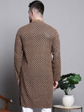 Jompers Mens Sequin Embroidered Pure Cotton Kurtas (Brown, M)