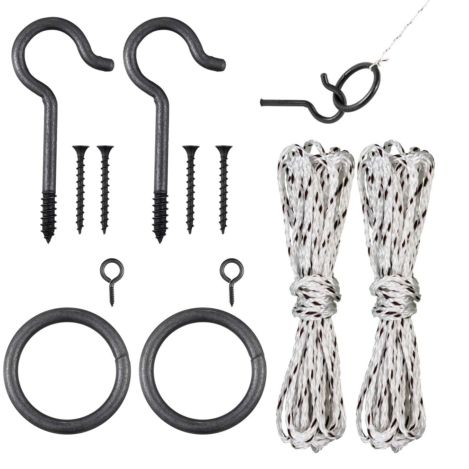 WHQXFDZ 2 Set Hook and Ring Toss Game Hardware Set,Include Nylon String,Mounting Screws,Ring and Iron Hook for DIY Indoor or Out