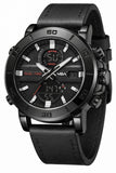 V2A Alloy Case And Genuine Leather Band Analog Digital Fashion Watch For Men Latest MenS Watch | Gifts For Men (Black-Black)