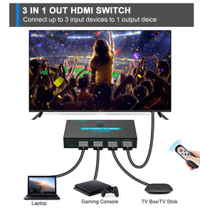 SGEYR HDMI 2.0 Switch Splitter 3 Port 4K HDMI Switcher 3 in 1 Out HDMI Switches Selector Box with IR Remote IR Remote Control Su