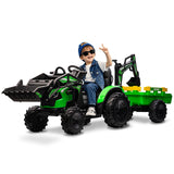 3 in 1 Ride on Tractor, 24V Ride on Toy for Big Kids, Excavator Bulldozer - Battery-Powered Electric Vehicle w/Trailer, Digger, 