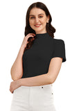 Wedani Women'S Casual Solid Top With Short Sleeves Western Top (X-Large Black),Black,XL