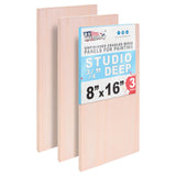 U.S. Art Supply 8 x 16 Birch Wood Paint Pouring Panel Boards, Studio 3/4 Deep Cradle (Pack of 3) Artist Wooden Wall Canvase