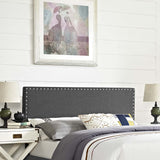 CasaFoyer Phoebe Fabric Upholstered Queen Headboard | Stylish Minimalist Design | Silver Nail Button Trim | Solid Wood Frame | Adjustable Legs | Soft Linen Fabric Upholstery | Dense Foam Padding