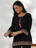 Libas Women'S Silk Blend Straight Kurti (29180O_Black Black L