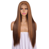 FUHSI 13 6 Black Gray White Synthetic Hair Real Natural Wig For Women - Soft & Smooth, Tangle-Free Straight Lace Front Wig,Elas