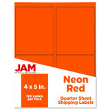 JAM PAPER Shipping Address Labels 4 x 5 Quarter Page/Extra Large Neon Deep Red/Orange 120/Pack