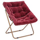 MoNiBloom Square Folding Faux Fur Saucer Chair for Bedroom Living Room Dorm Courtyard Foldable Metal Frame Oversized Large Comfy