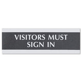 Headline Sign 4763 Century Series Office Sign, VISITORS MUST SIGN IN, 9 x 3, Black/Silver