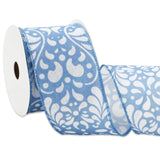 Whaline Cielito Lindo Party Wired Edge Ribbon 2.5 Inch Blue White Flower Fabric Wrapping Ribbon for Mexican Fiesta Cinco De Mayo
