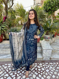 Gosriki Women'S Rayon Blend Straight Printed Kurta With Pant & Dupatta (Paulmi Blue-Gs_Xl_Blue_X-Large),Blue,,B0DFCGV8K9