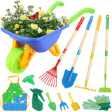 Magic4U 11-Piece Kids Gardening Set with Wheelbarrow, Shovel, Rake, Hoe, Gloves & Apron - Heavy-Duty Steel Tools & Interchangeab