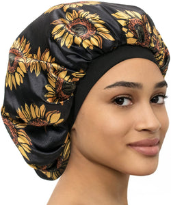 Satin Bonnet Adjustable Sleeping Silk Bonnet Black Women Men Double Layer Satin Lined Sleep cap for Sleeping Hair Wrap Silk Hair
