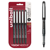 uniball Vision Needle Rollerball Pens, Micro Point (0.5mm), Black, 5 Pack-New Condition