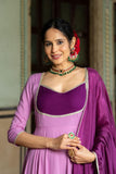Anni Designer Women'S Rayon Viscose Solid Anarkali Kurta With Pant & Dupatta (Kuspari Lavender-Vks02_M_Lavender_Medium),Lavender,M,,,