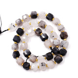 Malahill Wholesale Natural Faceted Stone Beads for Jewelry Making Sold per Bag 5 Strands Inside Cube Black Rutilated Quartz 6mm