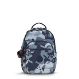 Kipling Women's Seoul Small Backpack, Durable, Padded Shoulder Straps with Tablet Sleeve, Bag, Cool Camo Grey, 10.5''L x 13.75''