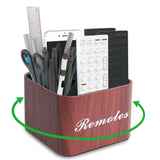Hennaja Square Leather Art Supply Organizer,Remote Control Holder with Removable Dividers,360Rotatable Pencil Holders,4 Compartm