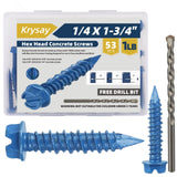 Krysay 53Pcs 1/4 x 1-3/4 in Concrete Screws with Drill bits,Masonry Screws for Concrete Assortment Kit,Hex Head Block Cement Sta