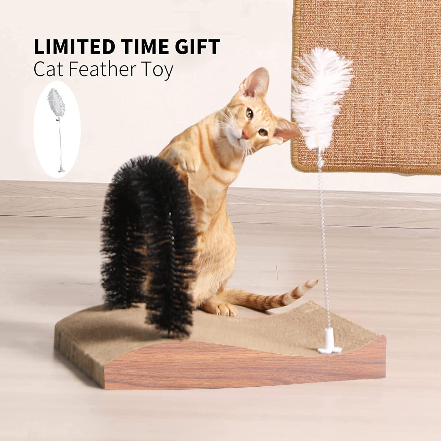 Fukumaru Cat Self Groomer, 2.0 Version Cat Arch Face Scratcher with Scratcher Pad, Cats Back Grooming Massager Toy Brush for Indoor Kitten and Small Dog (42L x 25W x 29H CM, Self Groomer)