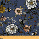 Erosebridal Floral Fabric by The Yard, Retro Leaf Decoration Fabric, Farm Bee Hydrangea Flower Upholstery Fabric, Botanical Wild