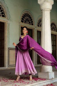 Gosriki Women'S Rayon Blend Solid Anarkali Kurta With Pant & Dupatta (Kuspari Lavender-Gs_Xl_Purple_X-Large),Lavender,,B0DPZ8KWH9