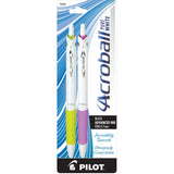 Pilot Acroball PureWhite Retractable Advanced Ink Ball Point Pens; Fine Point, Black Ink, Lime/Purple Accents, 2Pack (31856) Ul