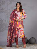 Anni Designer Women'S Rayon Blend Printed Straight Kurta With Pant & Dupatta (Khissu Wine-Nw_L_Wine_Large),Wine,L,,,