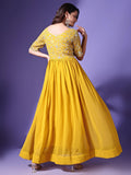 Wedani Georgette Embroidered Long Gown For Women Yellow,YELLOW,S,Georgette,anarkali,