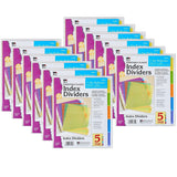 Index Dividers, 5-Tab, Assorted Colors, 5 Per Pack, 12 Packs