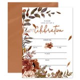 Whaline Fall Floral Invitations 25 Sets Autumn Flower Leaves Invitation Cards with Envelopes Stickers Retro Blank Invites for Th