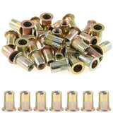 Rustark 100-Pcs 1/4-20UNC Mixed Zinc Plated Carbon Steel Rivet Nuts Flat Head Insert Nutsert Assortment Kit