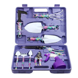 Garden Tools Set, JUMPHIGH 10 Pieces Gardening Tools with Purple Floral Print, Ergonomic Handle Trowel Rake Weeder Pruner Shears