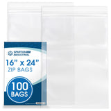 Spartan Industrial - 16X 24(100 Count) 2 Mil Clear Reclosable Zip Plastic Poly Bags with Resealable Lock Seal Zipper