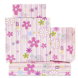 Boerni Floral Pink Wrapping Paper, Daisy Flowers Print on Striped Gift Wrap, 4 Sheets, 20 x 29 Inches, Perfect for Birthdays, We