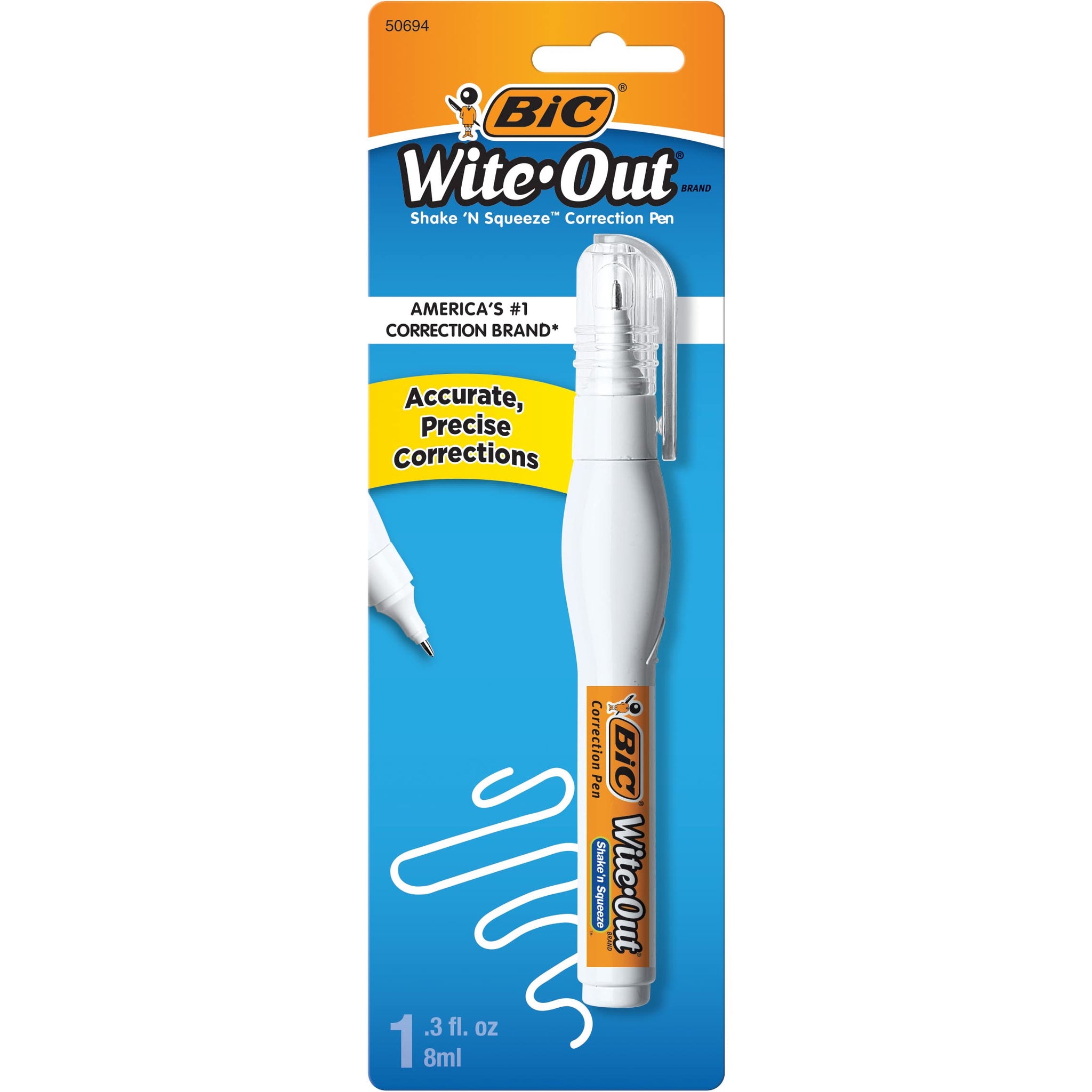 Bic Wite-Out Brand Shake 'N Squeeze Correction Pen, 8 Ml Fluid, 1 Count Pack Of White Pens, Fast, Clean And Easy To Use Pen Offi