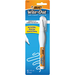 Bic Wite-Out Brand Shake 'N Squeeze Correction Pen, 8 Ml Fluid, 1 Count Pack Of White Pens, Fast, Clean And Easy To Use Pen Offi